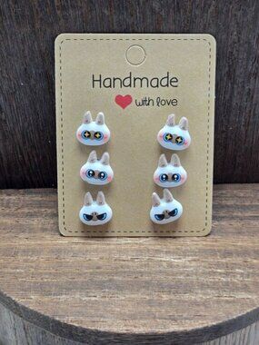 NWT Kawaii 3 Pairs of White Cat Earrings Pierced Stud Cat Lady Jewelry Handmade